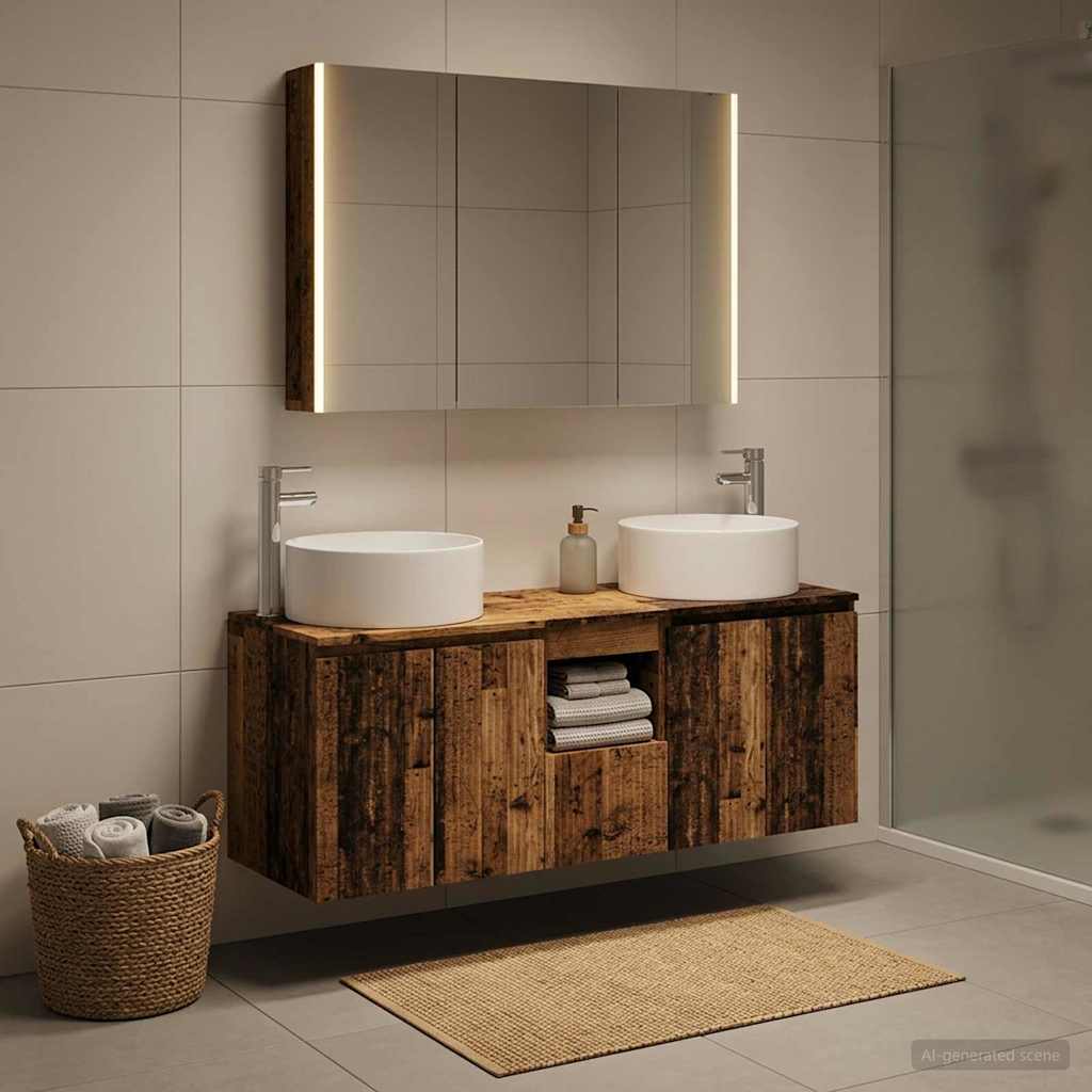 Bathroom Cabinet Set 4 pcs Old Wood Engineered Wood