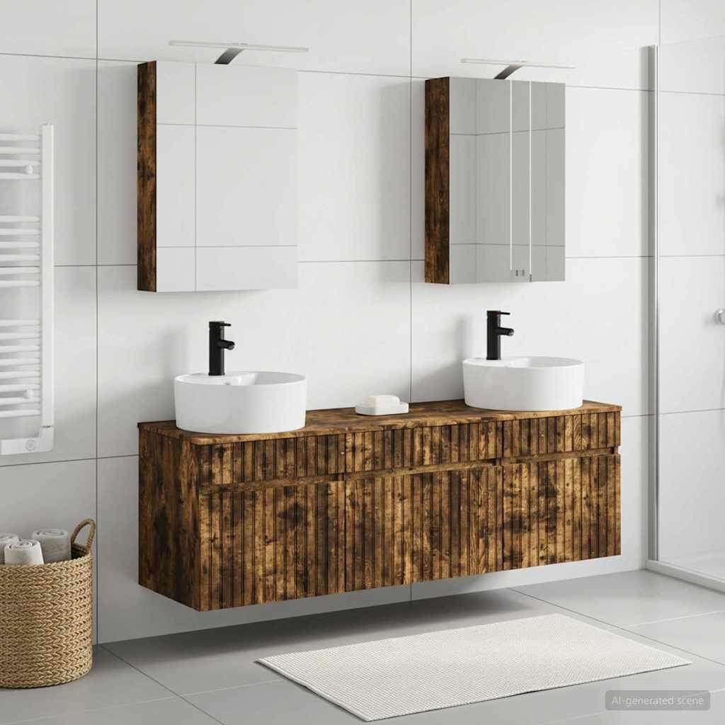 Bathroom Cabinet Set 5 pcs Smoked Oak Engineered Wood