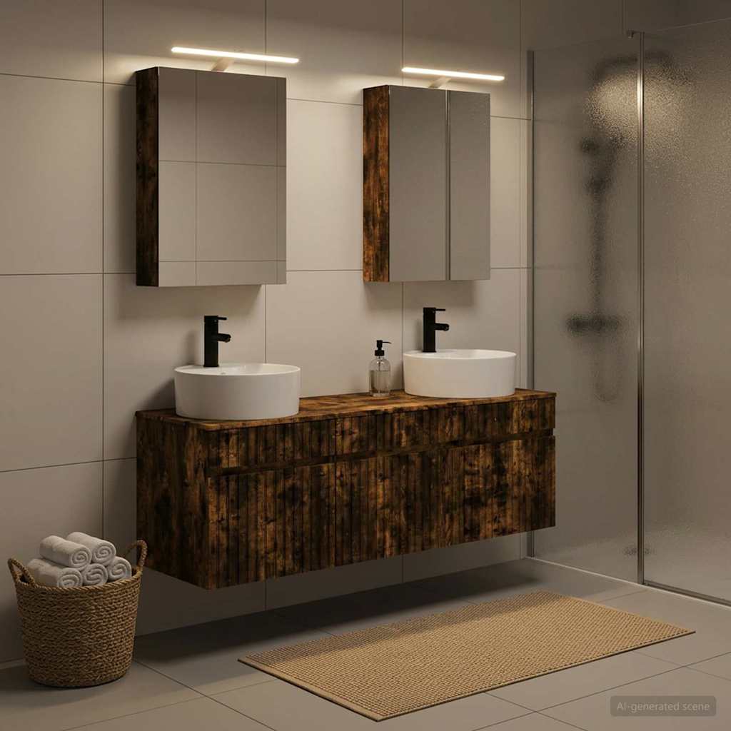 Bathroom Cabinet Set 5 pcs Smoked Oak Engineered Wood