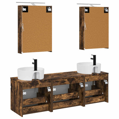 Bathroom Cabinet Set 5 pcs Smoked Oak 50 x 14.5 x 70 cm