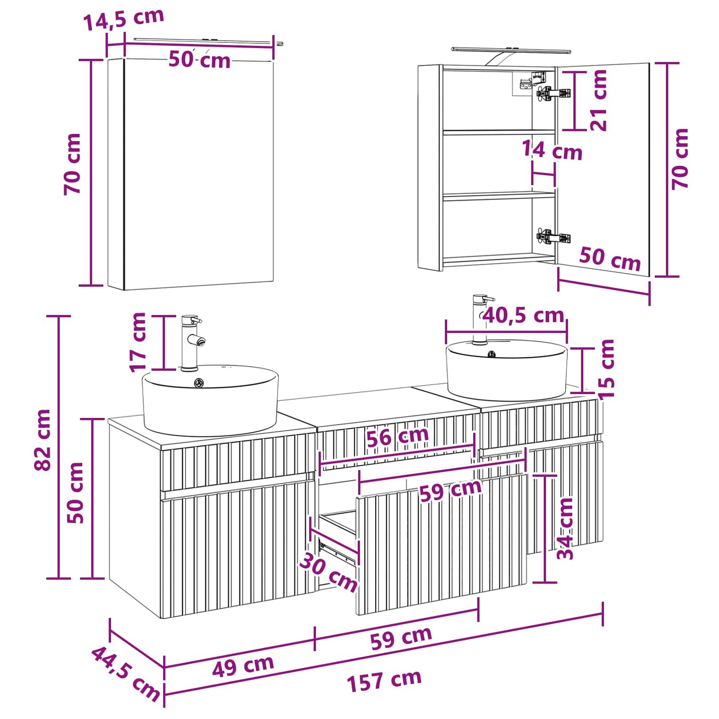 Bathroom Cabinet Set 5 pcs Old Wood 50 x 14.5 x 70 cm