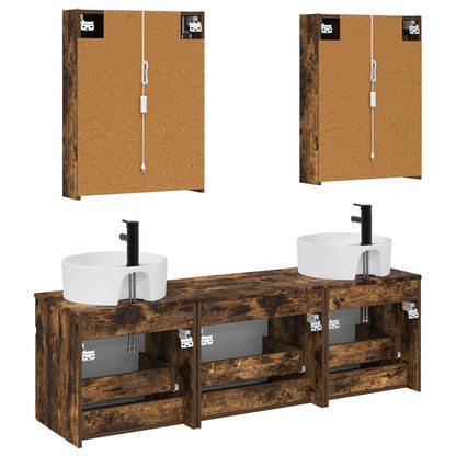Bathroom Cabinet Set 5 pcs Smoked Oak 53 x 15.5 x 70 cm