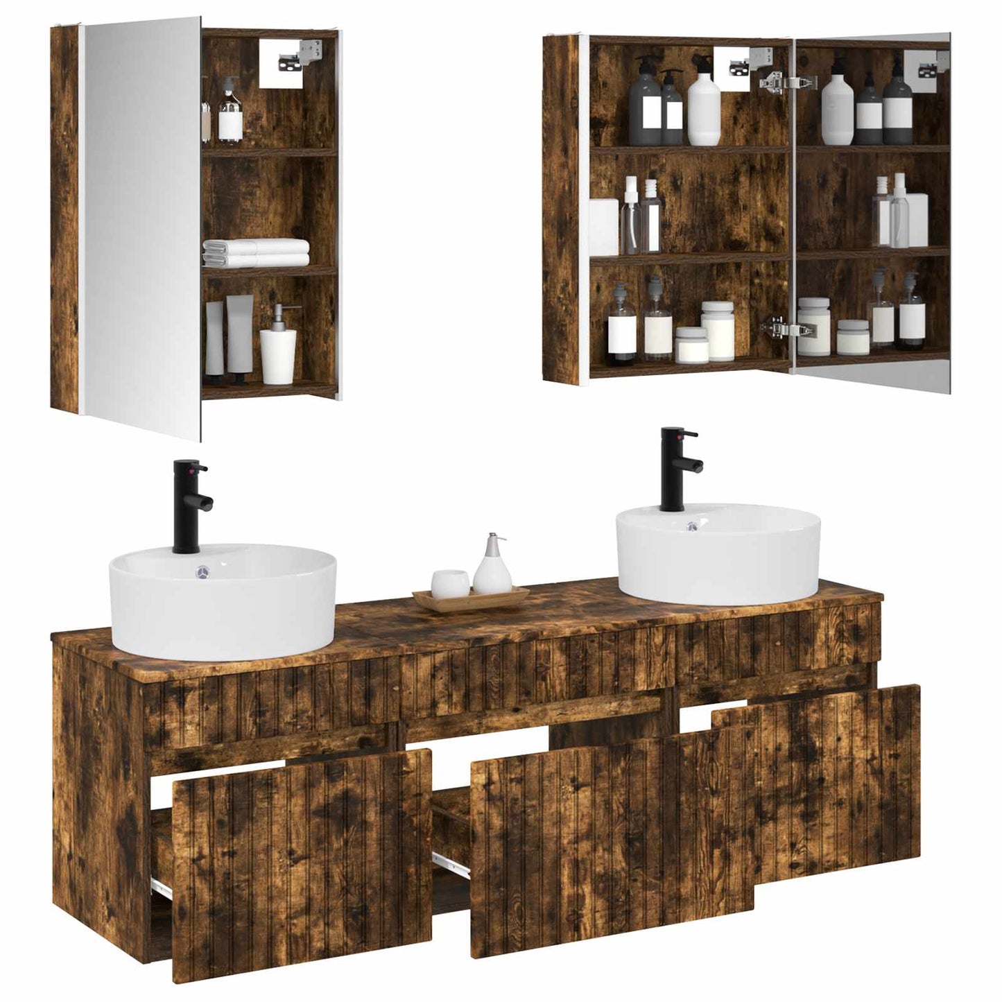 Bathroom Cabinet Set 5 pcs Smoked Oak 53 x 15.5 x 70 cm