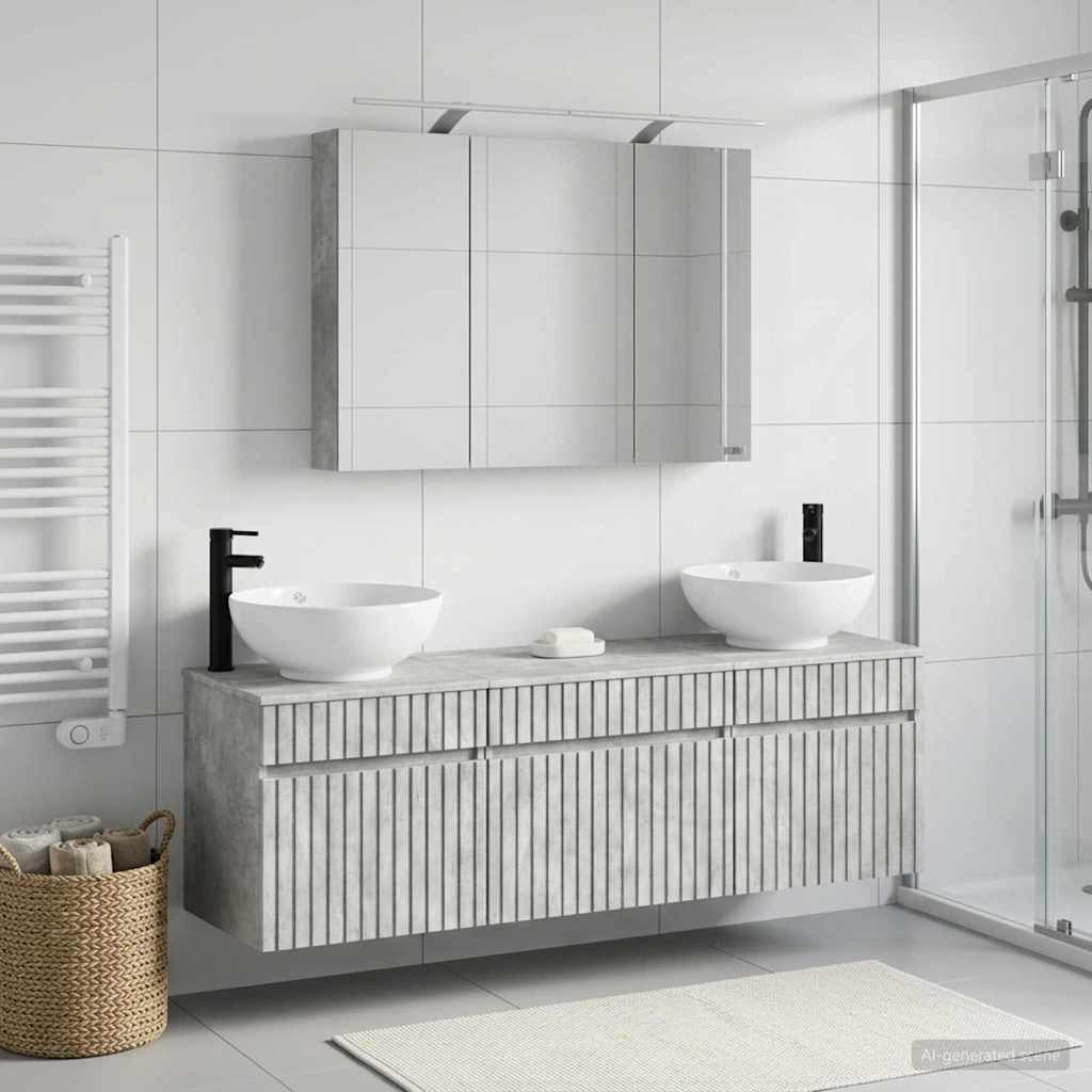 Bathroom Cabinet Set 4 pcs Concrete Grey Engineered Wood