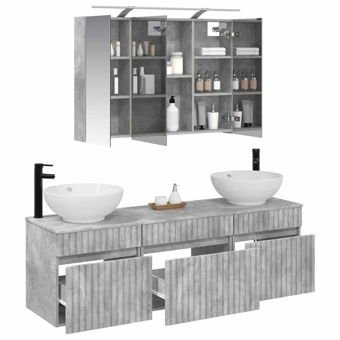 Bathroom Cabinet Set 4 pcs Concrete Grey Engineered Wood
