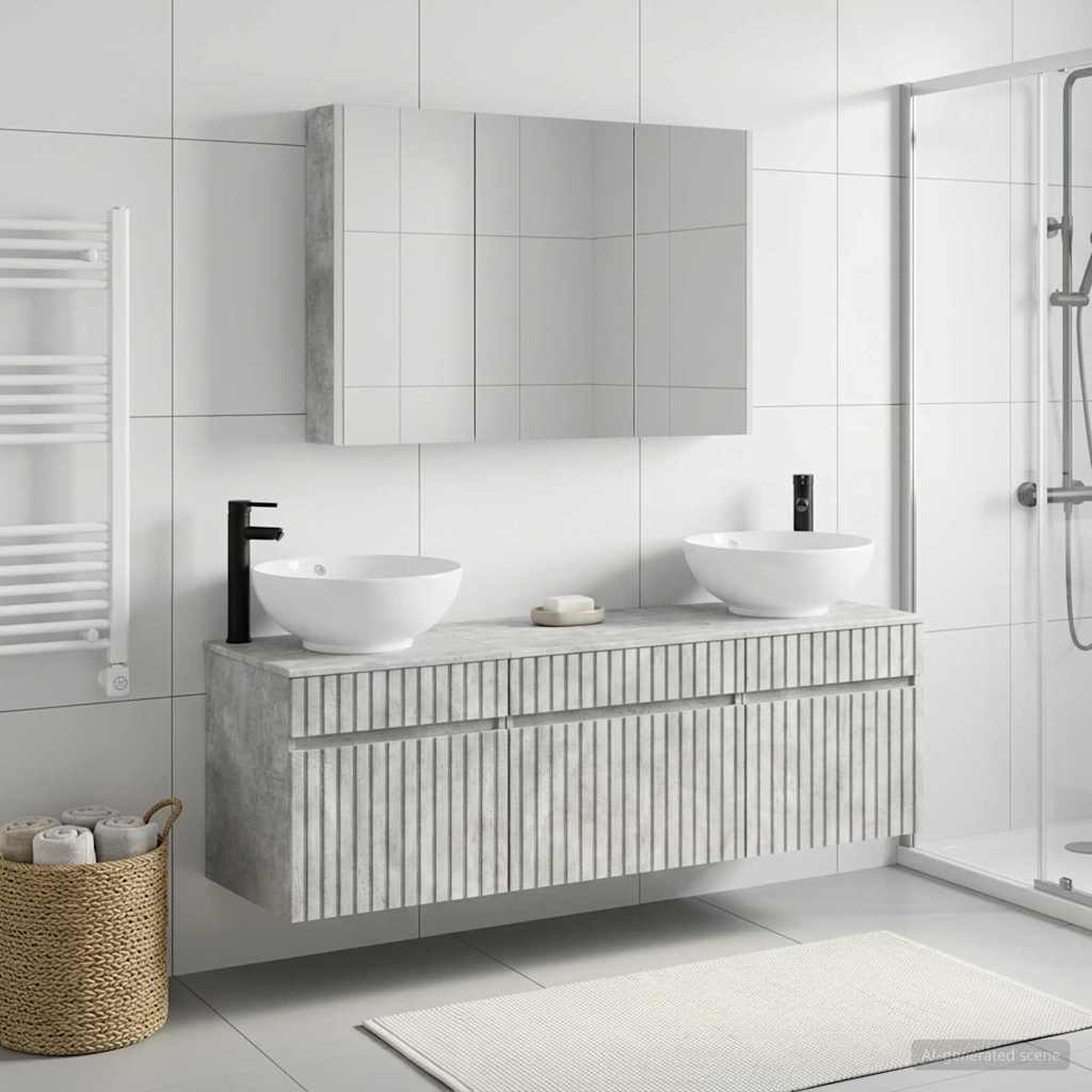 Bathroom Cabinet Set 4 pcs Concrete Grey Engineered Wood