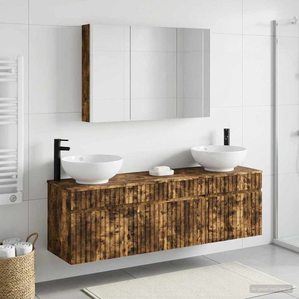 Bathroom Cabinet Set 4 pcs Smoked Oak Engineered Wood
