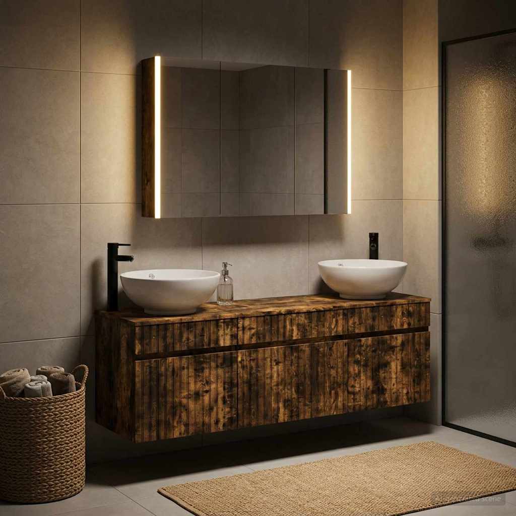 Bathroom Cabinet Set 4 pcs Smoked Oak Engineered Wood