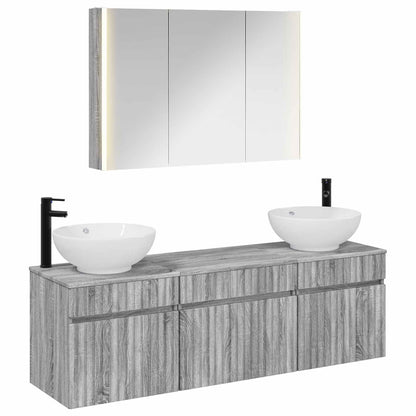 Bathroom Cabinet Set 4 pcs Grey Sonoma 103.5 x 15.5 x 70 cm