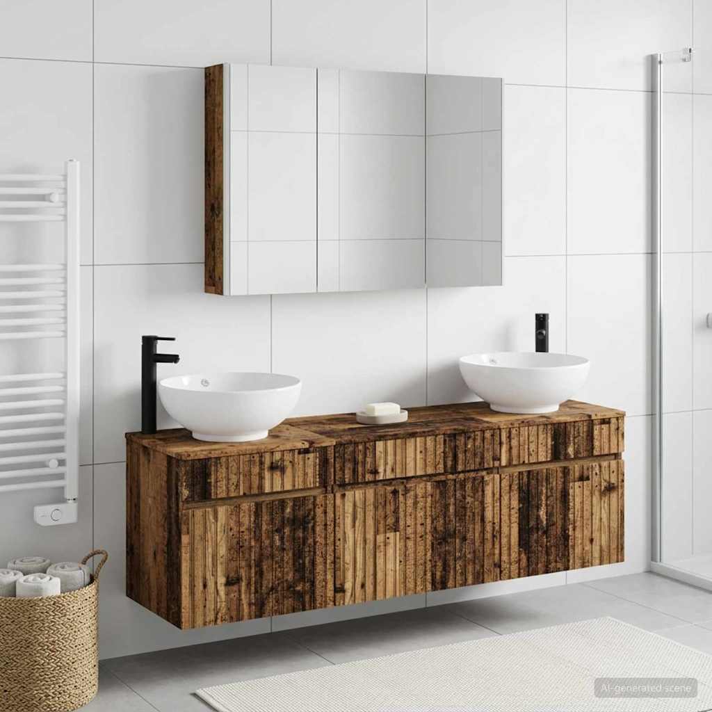 Bathroom Cabinet Set 4 pcs Old Wood Engineered Wood