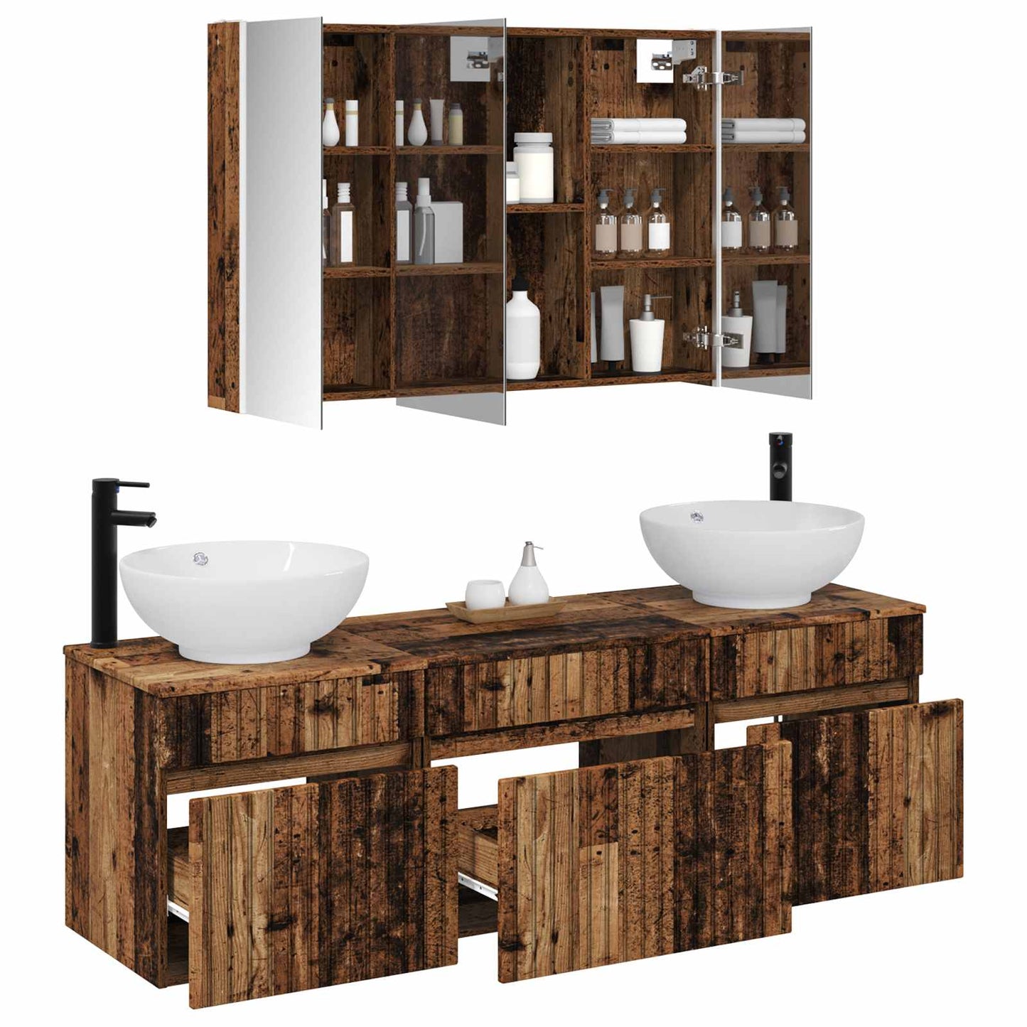 Bathroom Cabinet Set 4 pcs Old Wood 103.5 x 15.5 x 70 cm