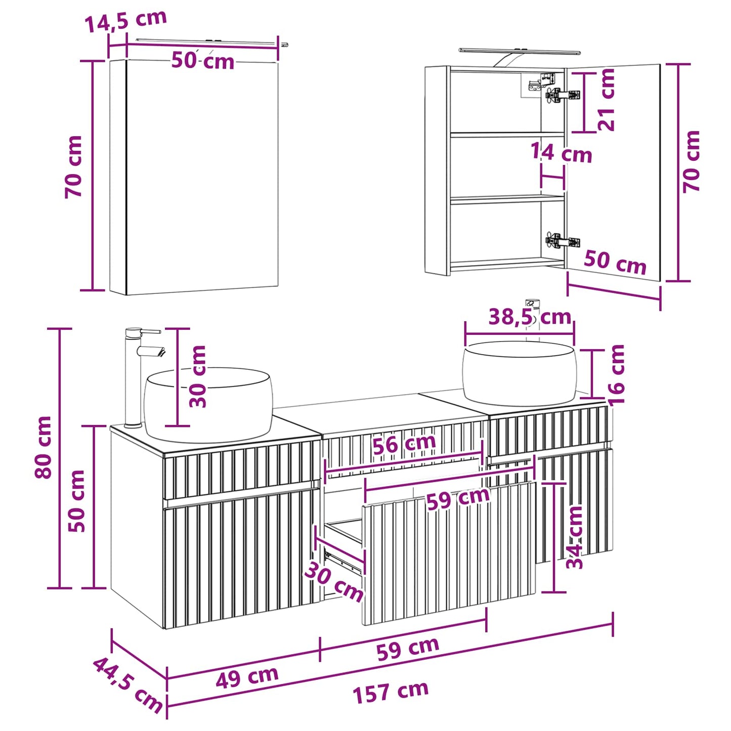 Bathroom Cabinet Set 5 pcs White 50 x 14.5 x 70 cm