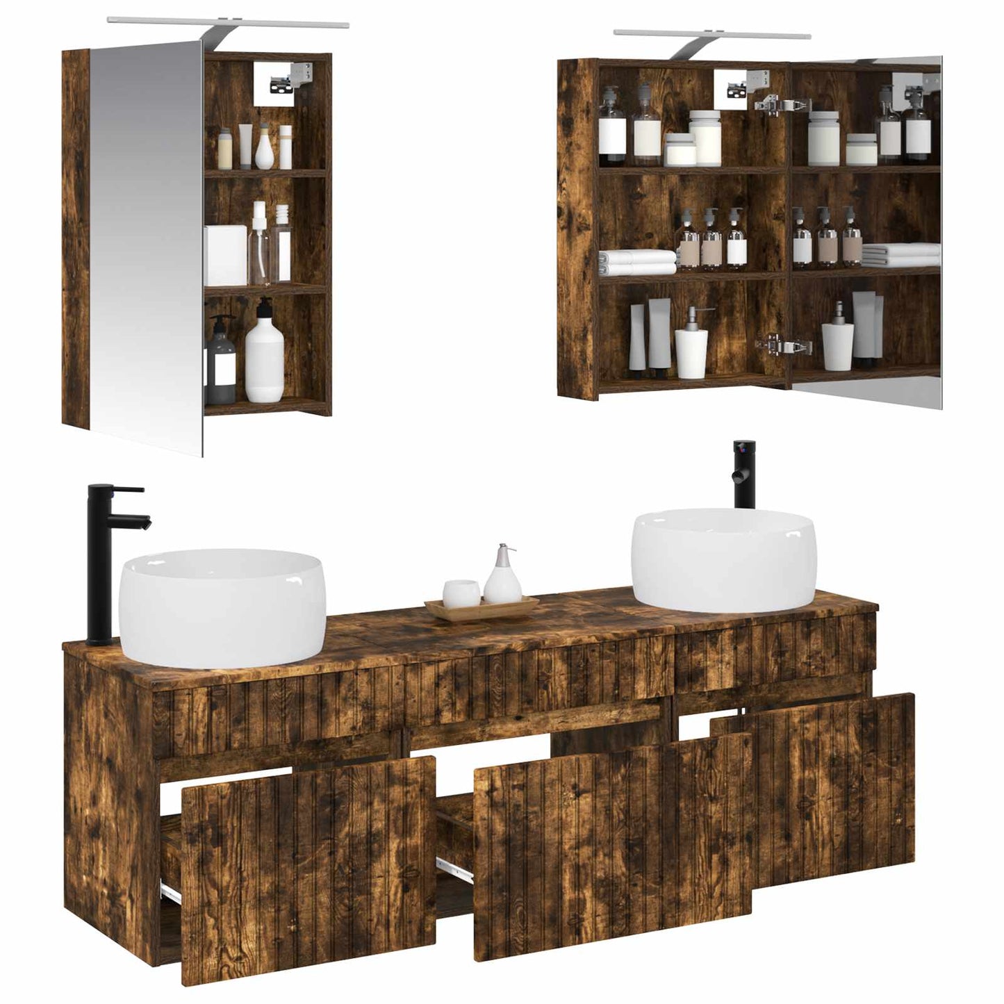 Bathroom Cabinet Set 5 pcs Smoked Oak 50 x 14.5 x 70 cm