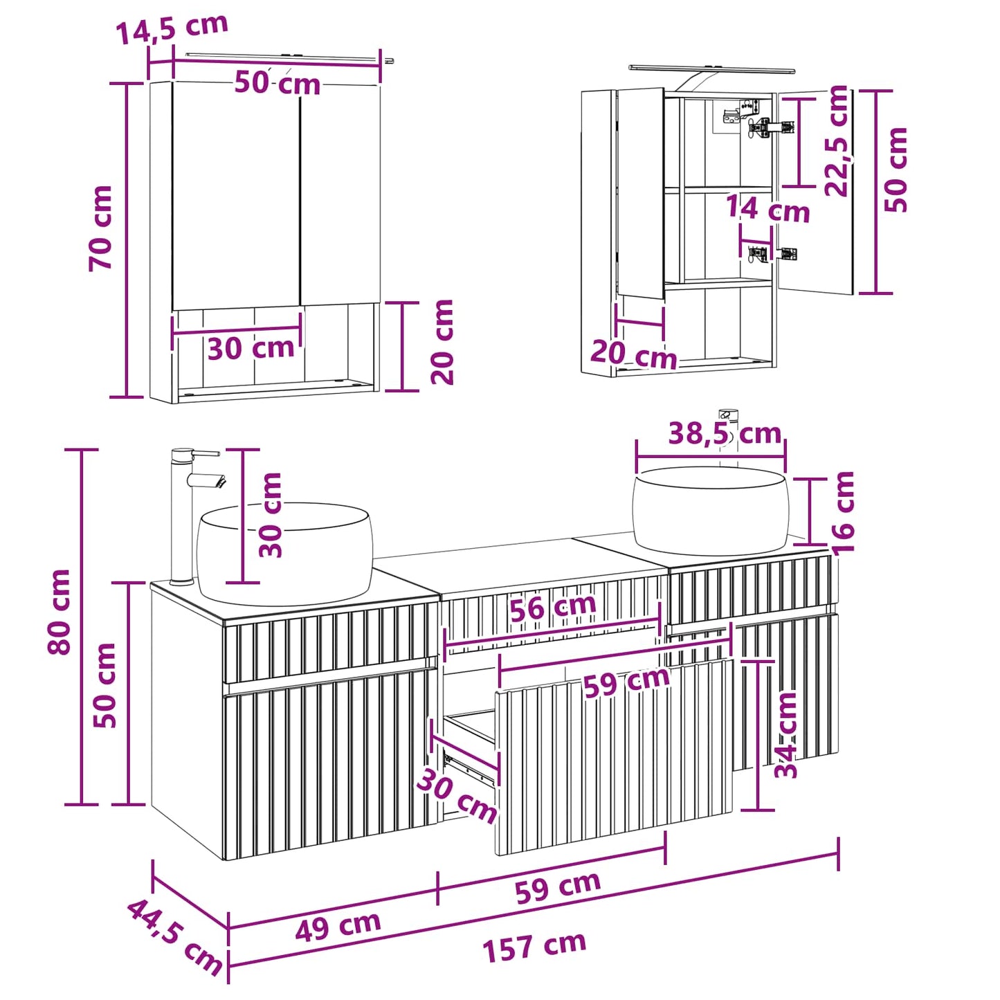 Bathroom Cabinet Set 5 pcs Artisan Oak 50 x 14.5 x 70 cm