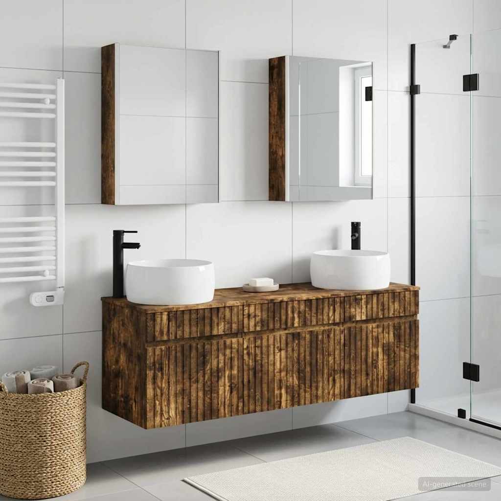 Bathroom Cabinet Set 5 pcs Smoked Oak Engineered Wood