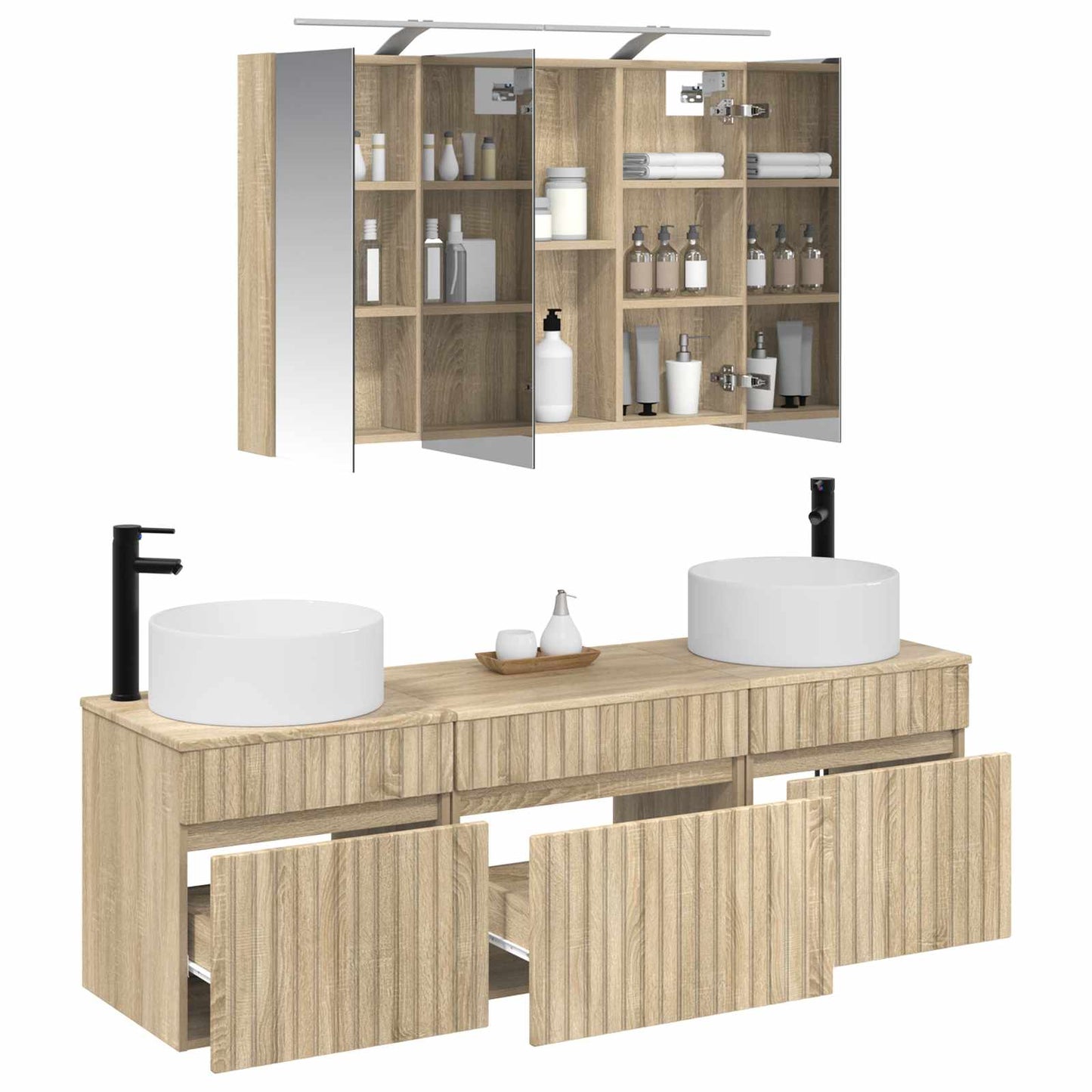 Bathroom Cabinet Set 4 pcs Sonoma Oak 100 x 14.5 x 70 cm