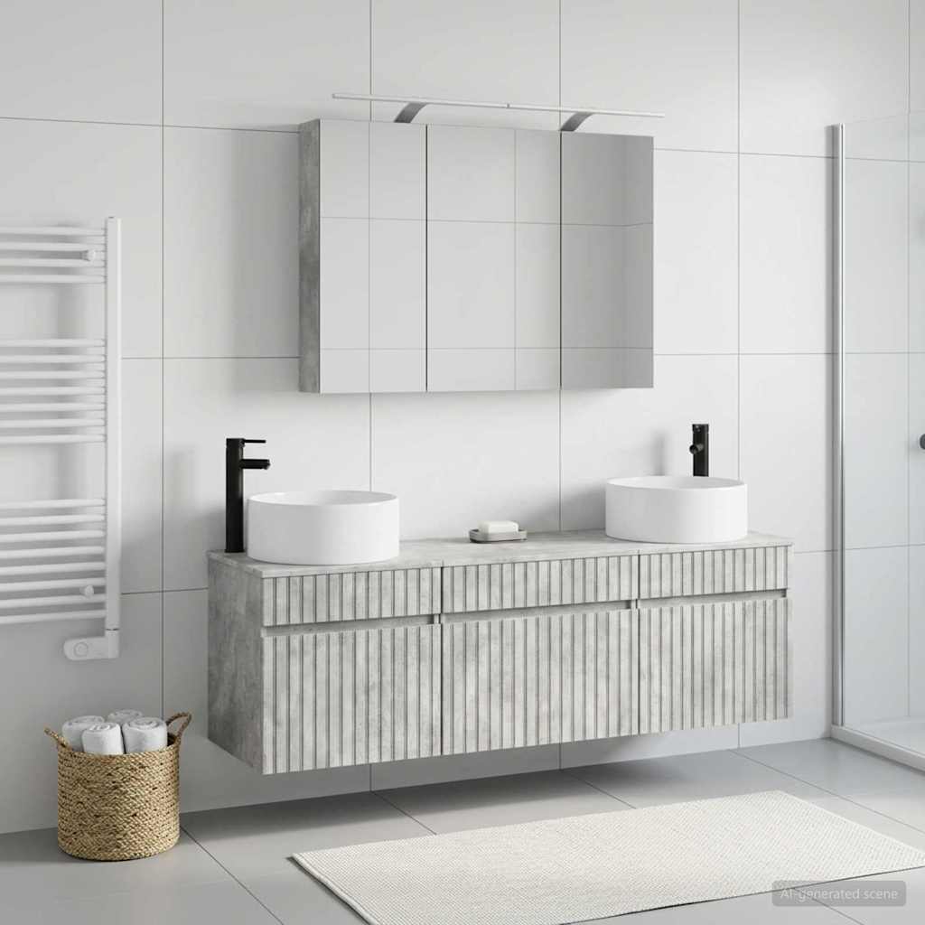 Bathroom Cabinet Set 4 pcs Concrete Grey Engineered Wood