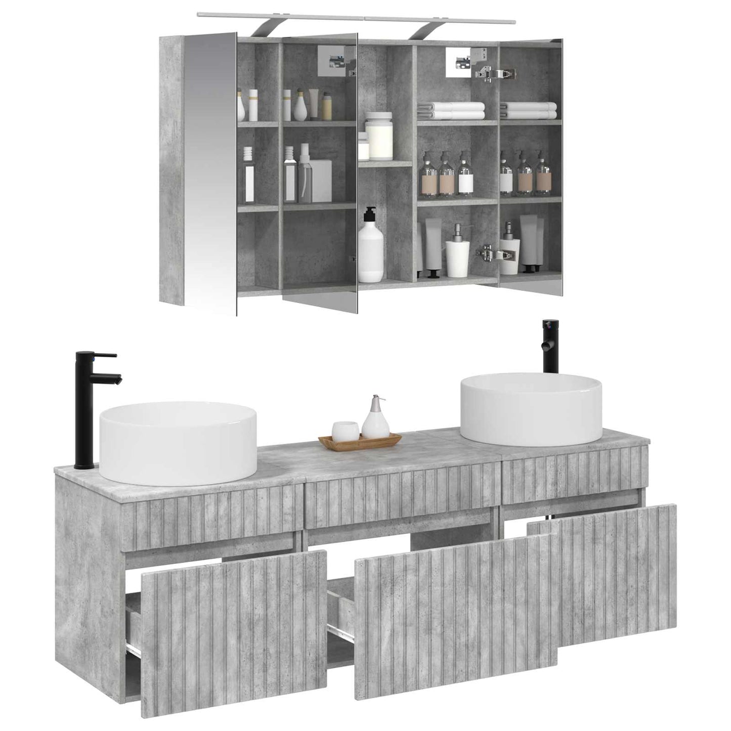 Bathroom Cabinet Set 4 pcs Concrete Grey 100 x 14.5 x 70 cm