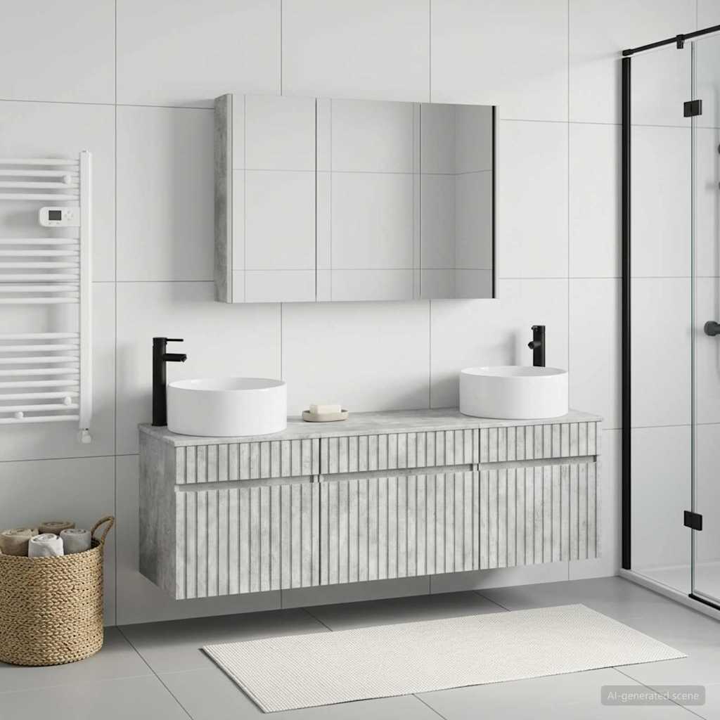 Bathroom Cabinet Set 4 pcs Concrete Grey Engineered Wood