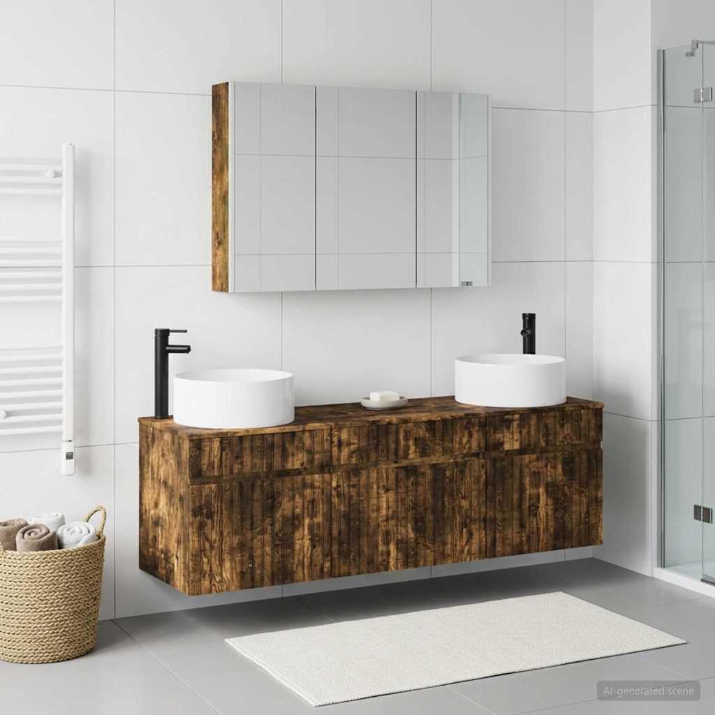 Bathroom Cabinet Set 4 pcs Smoked Oak Engineered Wood