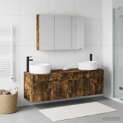 Bathroom Cabinet Set 4 pcs Smoked Oak Engineered Wood