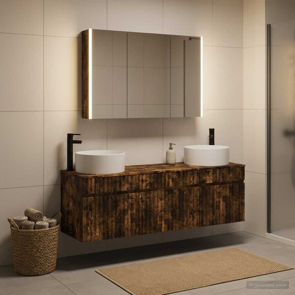 Bathroom Cabinet Set 4 pcs Smoked Oak Engineered Wood