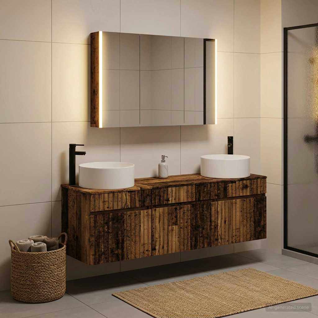 Bathroom Cabinet Set 4 pcs Old Wood Engineered Wood