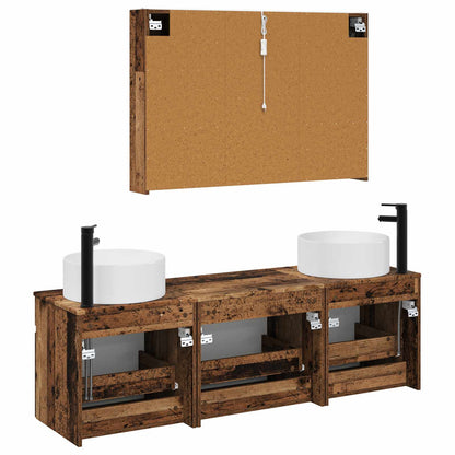 Bathroom Cabinet Set 4 pcs Old Wood 103.5 x 15.5 x 70 cm