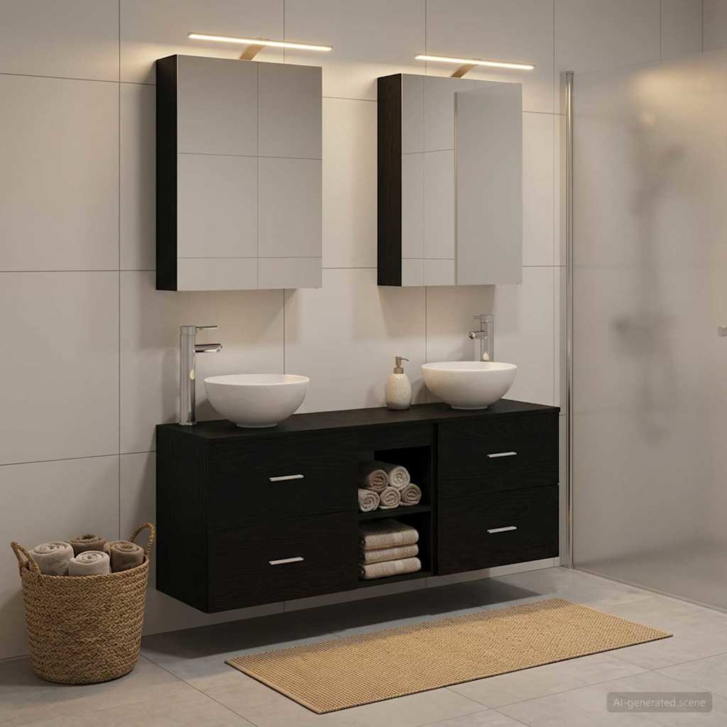 Bathroom Cabinet Set 5 pcs Black Oak Engineered Wood