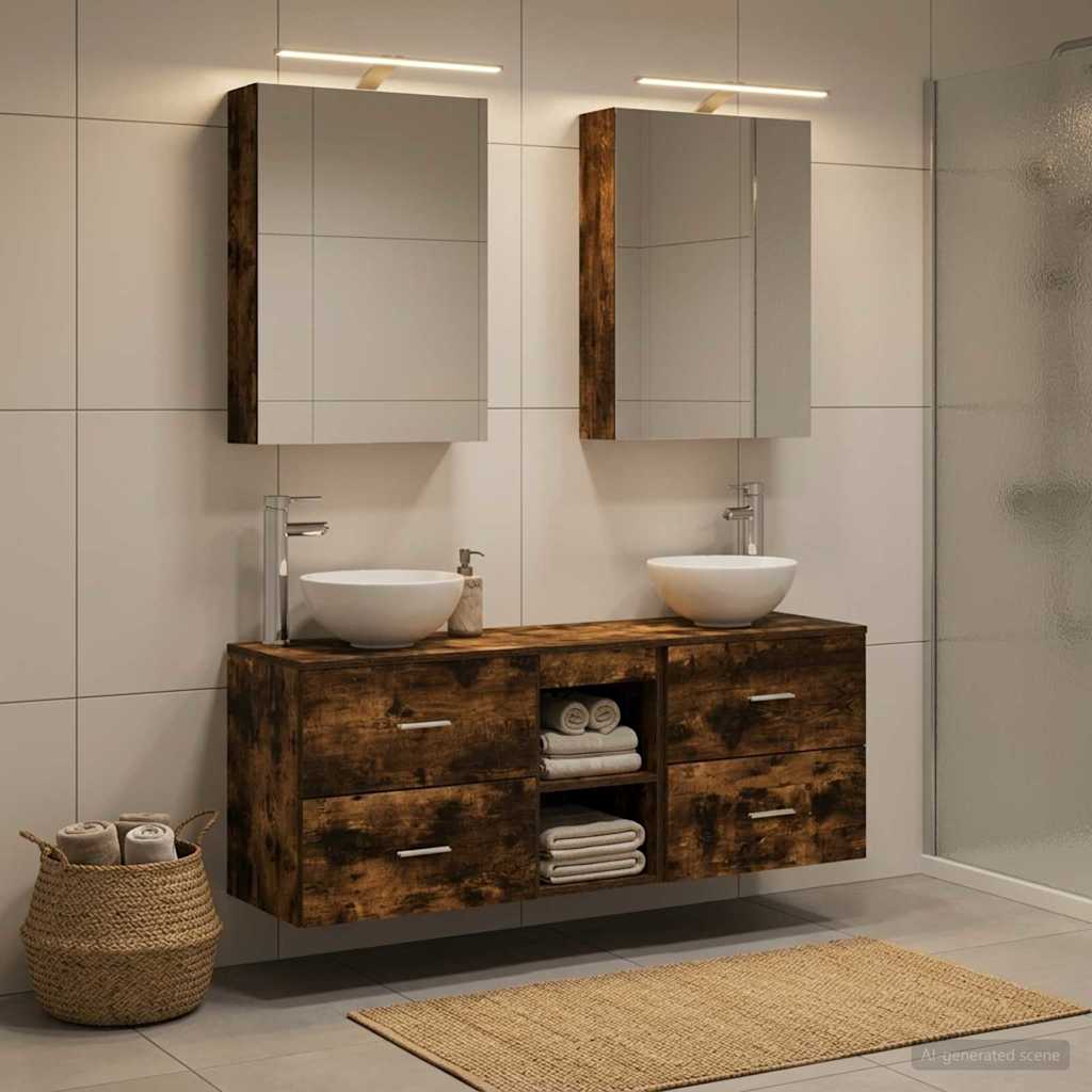 Bathroom Cabinet Set 5 pcs Smoked Oak Engineered Wood