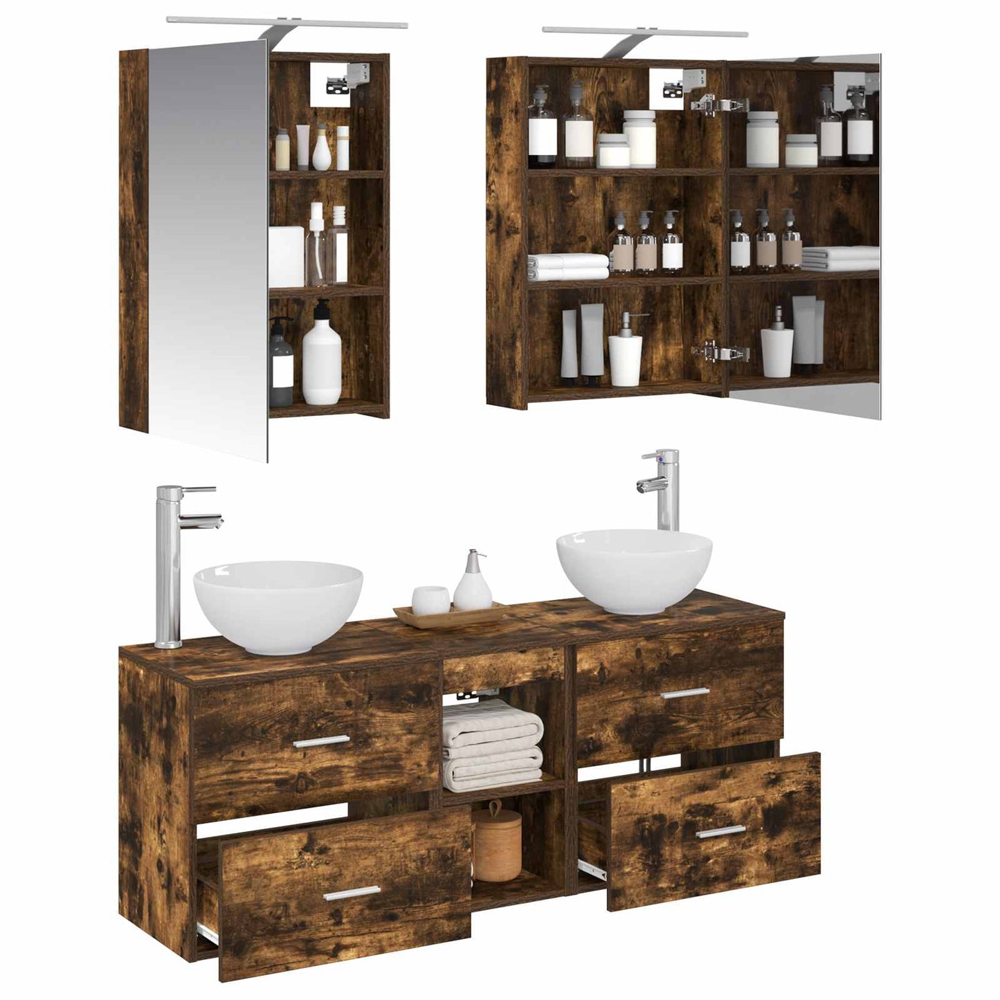 Bathroom Cabinet Set 5 pcs Smoked Oak 50 x 14.5 x 70 cm