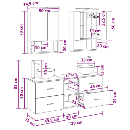 Bathroom Cabinet Set 5 pcs Black Oak 50 x 14.5 x 70 cm