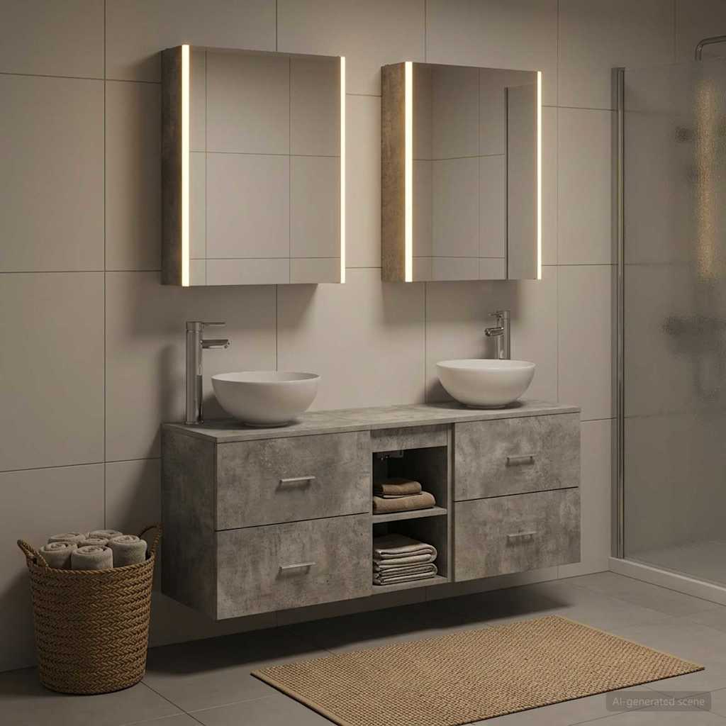 Bathroom Cabinet Set 5 pcs Concrete Grey Engineered Wood