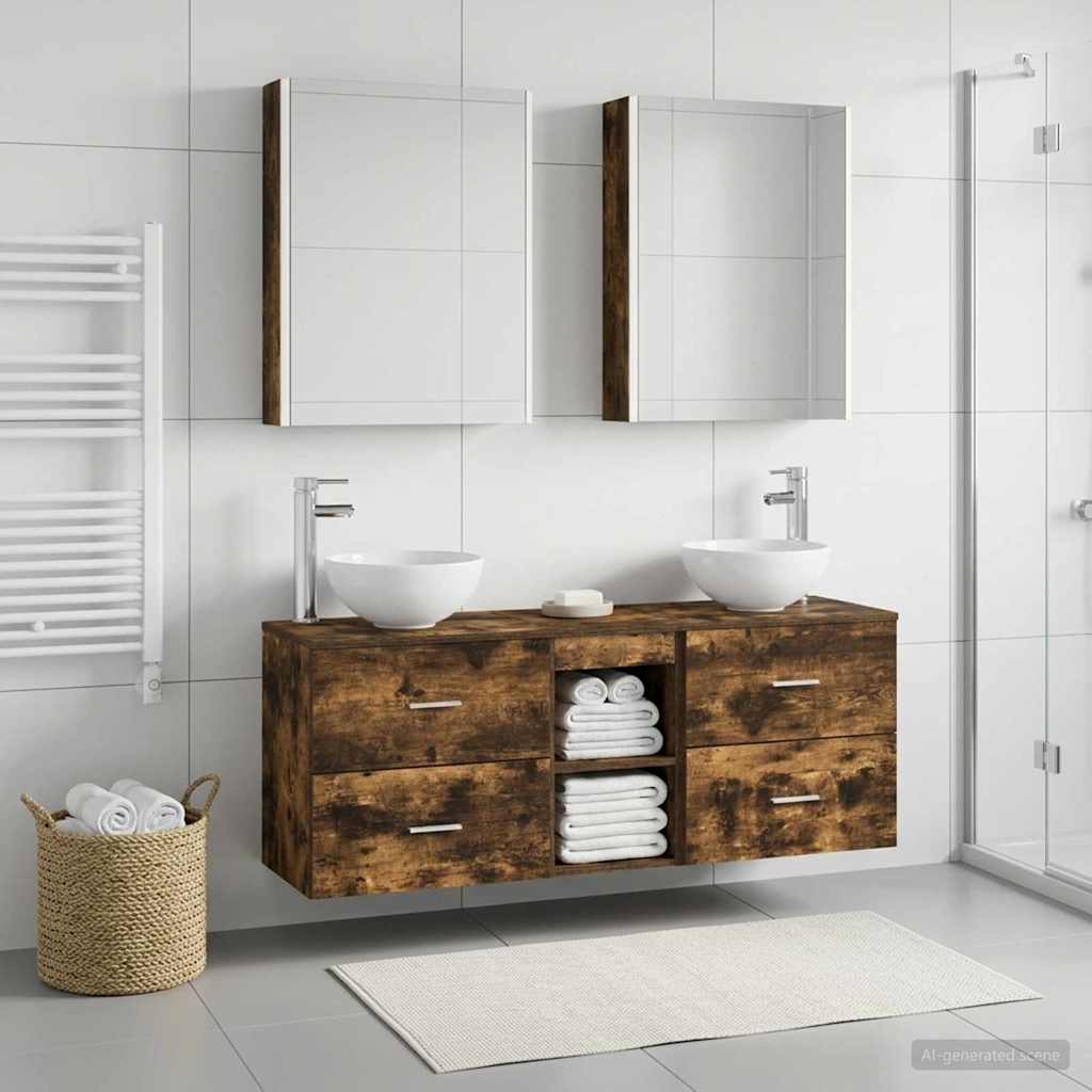 Bathroom Cabinet Set 5 pcs Smoked Oak Engineered Wood
