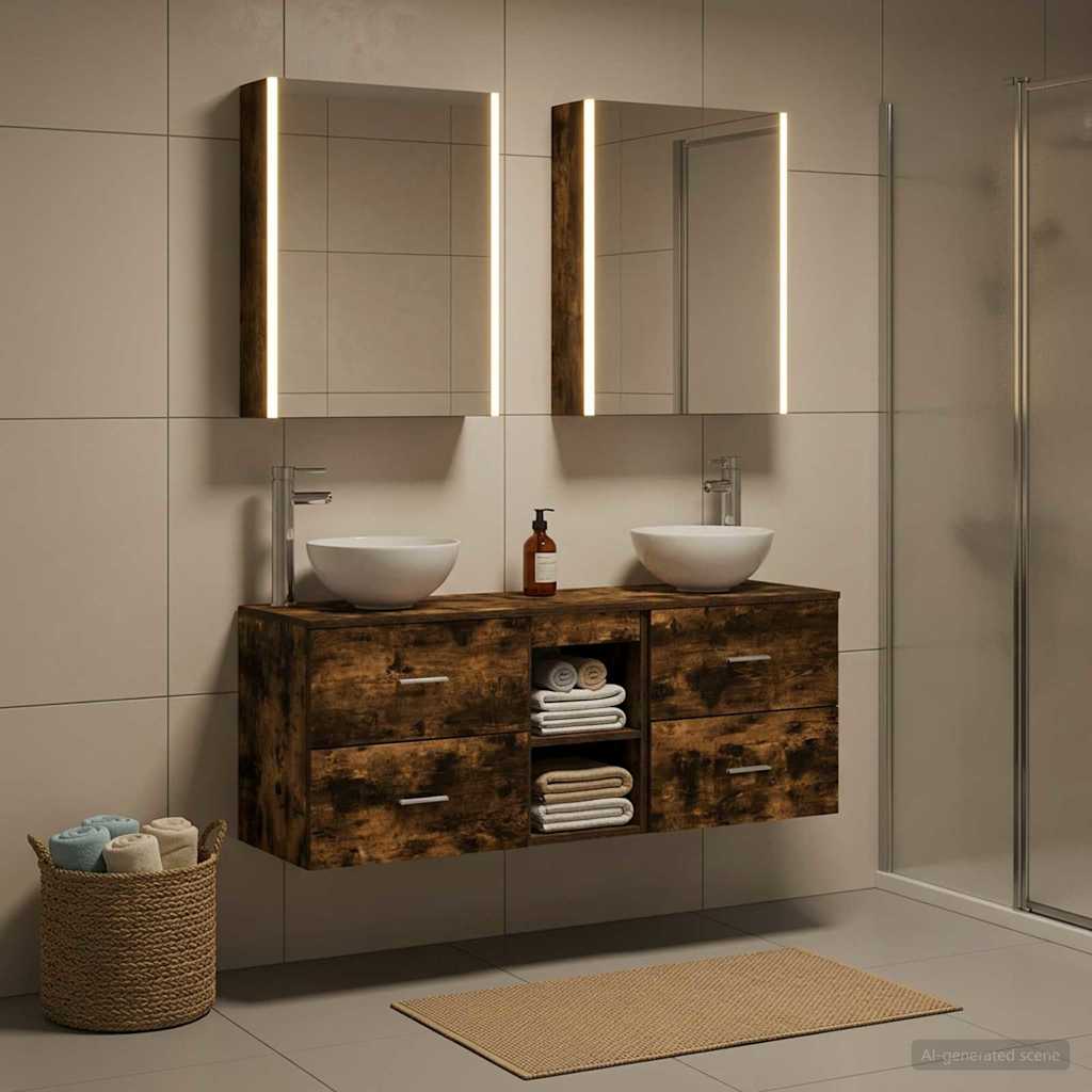 Bathroom Cabinet Set 5 pcs Smoked Oak Engineered Wood