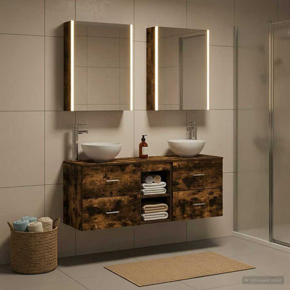 Bathroom Cabinet Set 5 pcs Smoked Oak Engineered Wood
