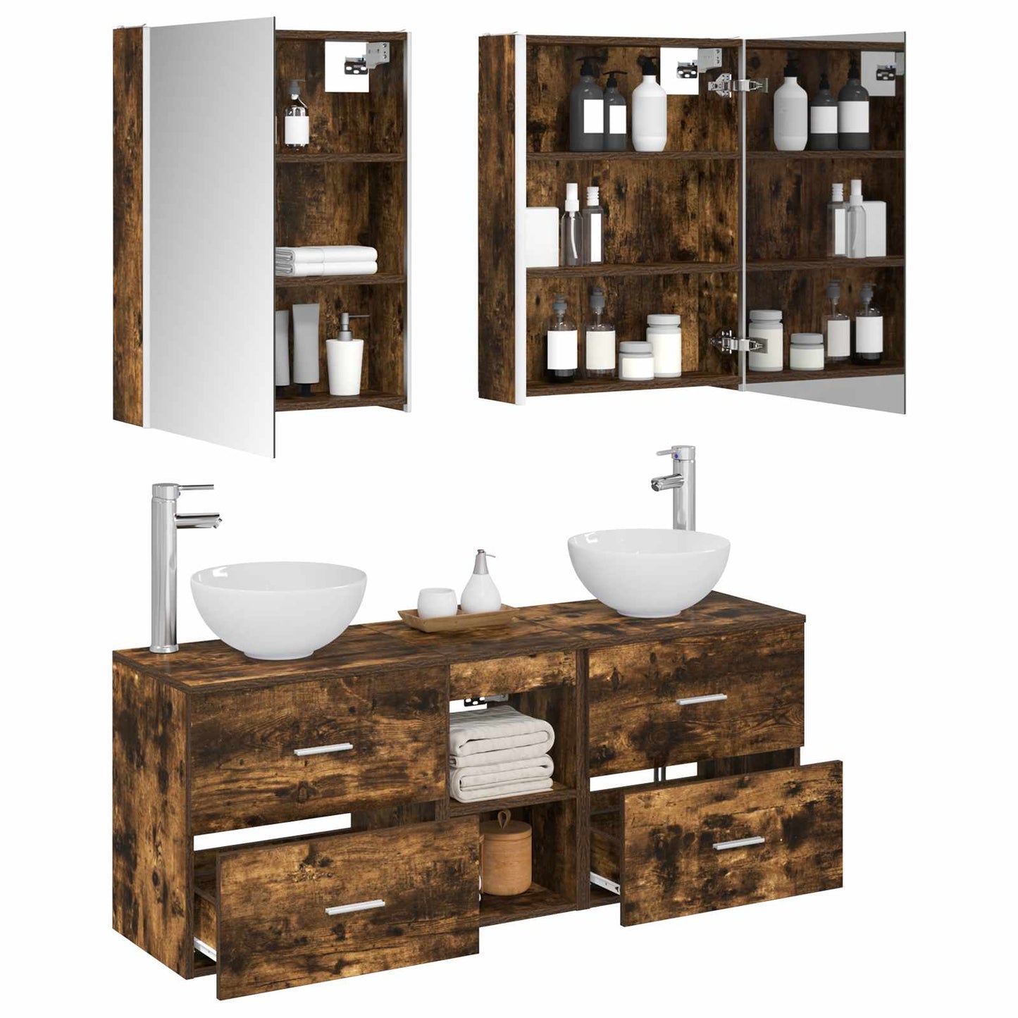Bathroom Cabinet Set 5 pcs Smoked Oak 53 x 15.5 x 70 cm