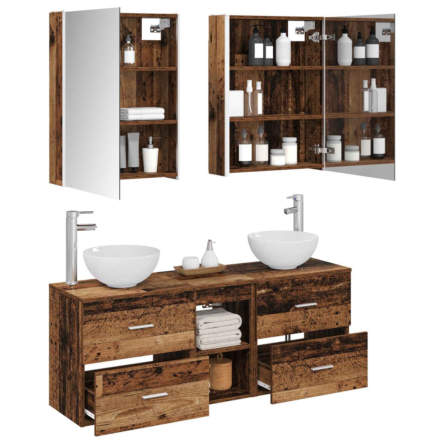 Bathroom Cabinet Set 5 pcs Old Wood 53 x 15.5 x 70 cm