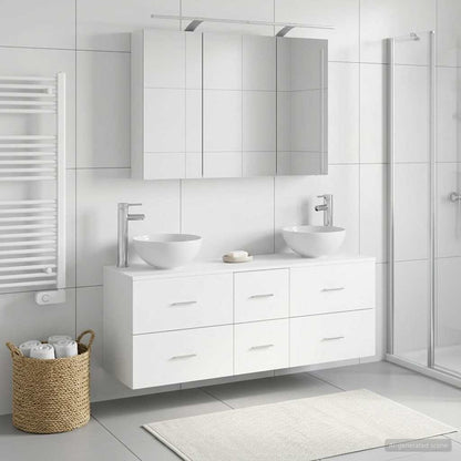 Bathroom Furniture Set 4 pcs White Engineered Wood and Glass