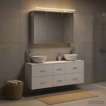 Bathroom Furniture Set 4 pcs White Engineered Wood and Glass