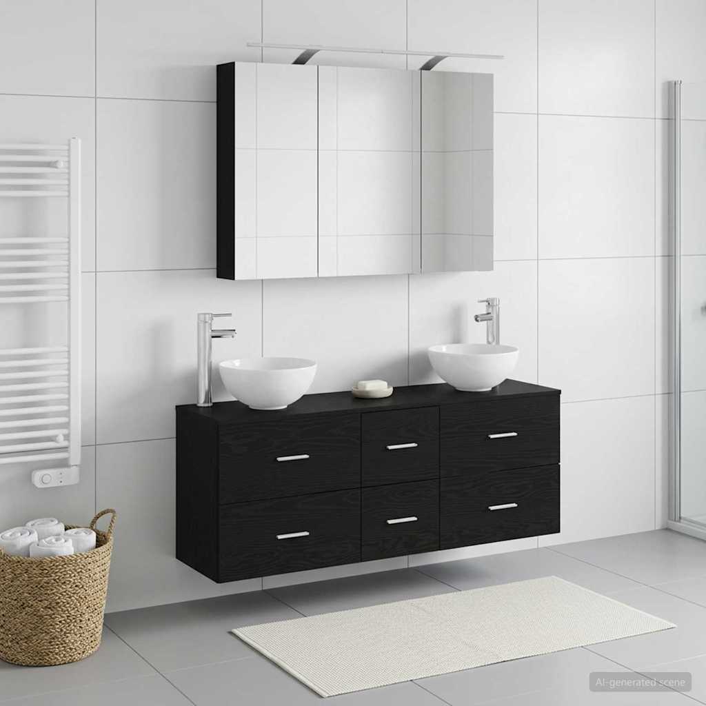 Bathroom Furniture Set 4 pcs Black Oak