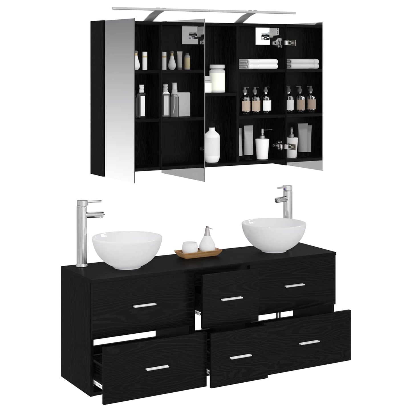 Bathroom Furniture Set 4 pcs Black Oak