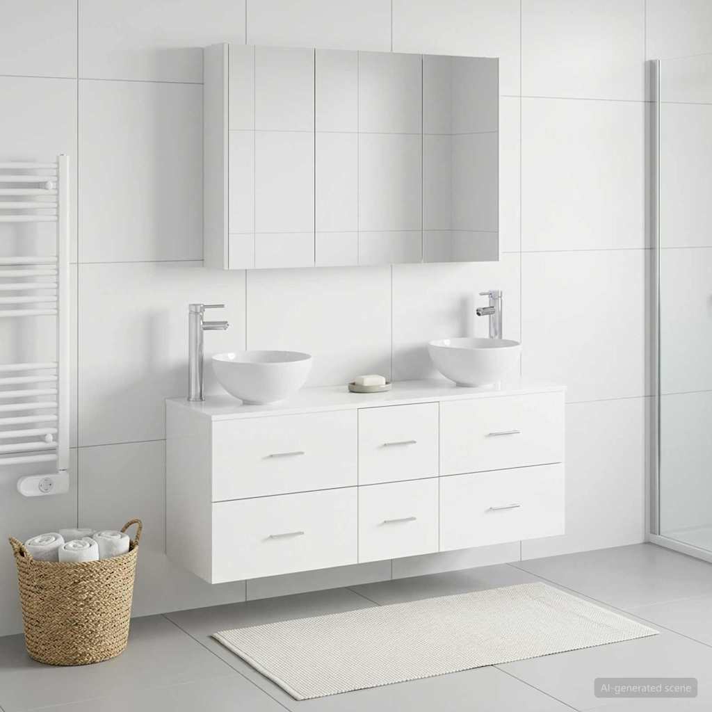 Bathroom Furniture Set 4 pcs White Engineered Wood and Glass