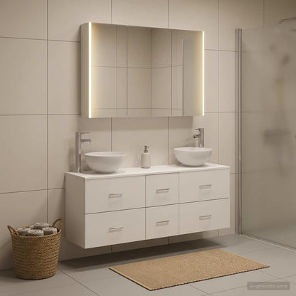 Bathroom Furniture Set 4 pcs White Engineered Wood and Glass