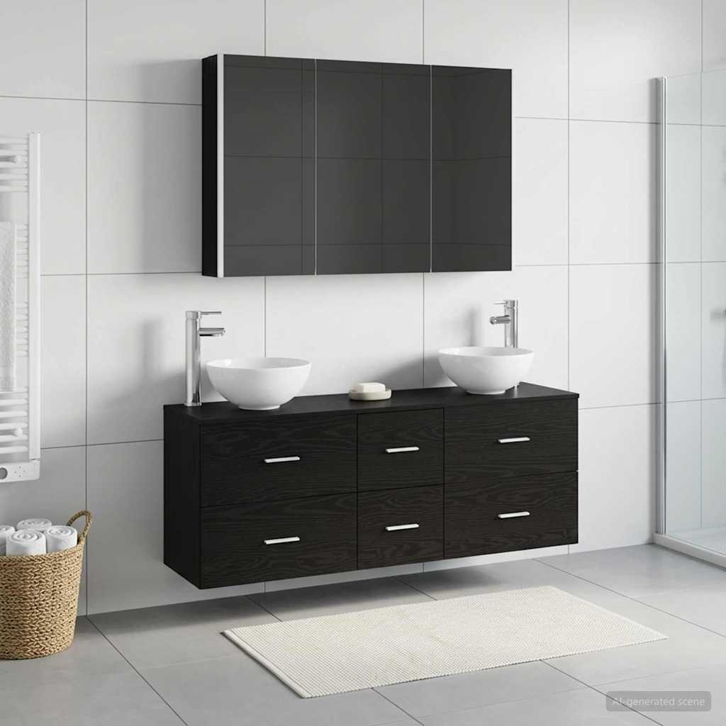 Bathroom Furniture Set 4 pcs Black Oak