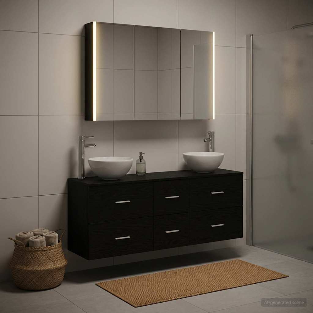 Bathroom Furniture Set 4 pcs Black Oak
