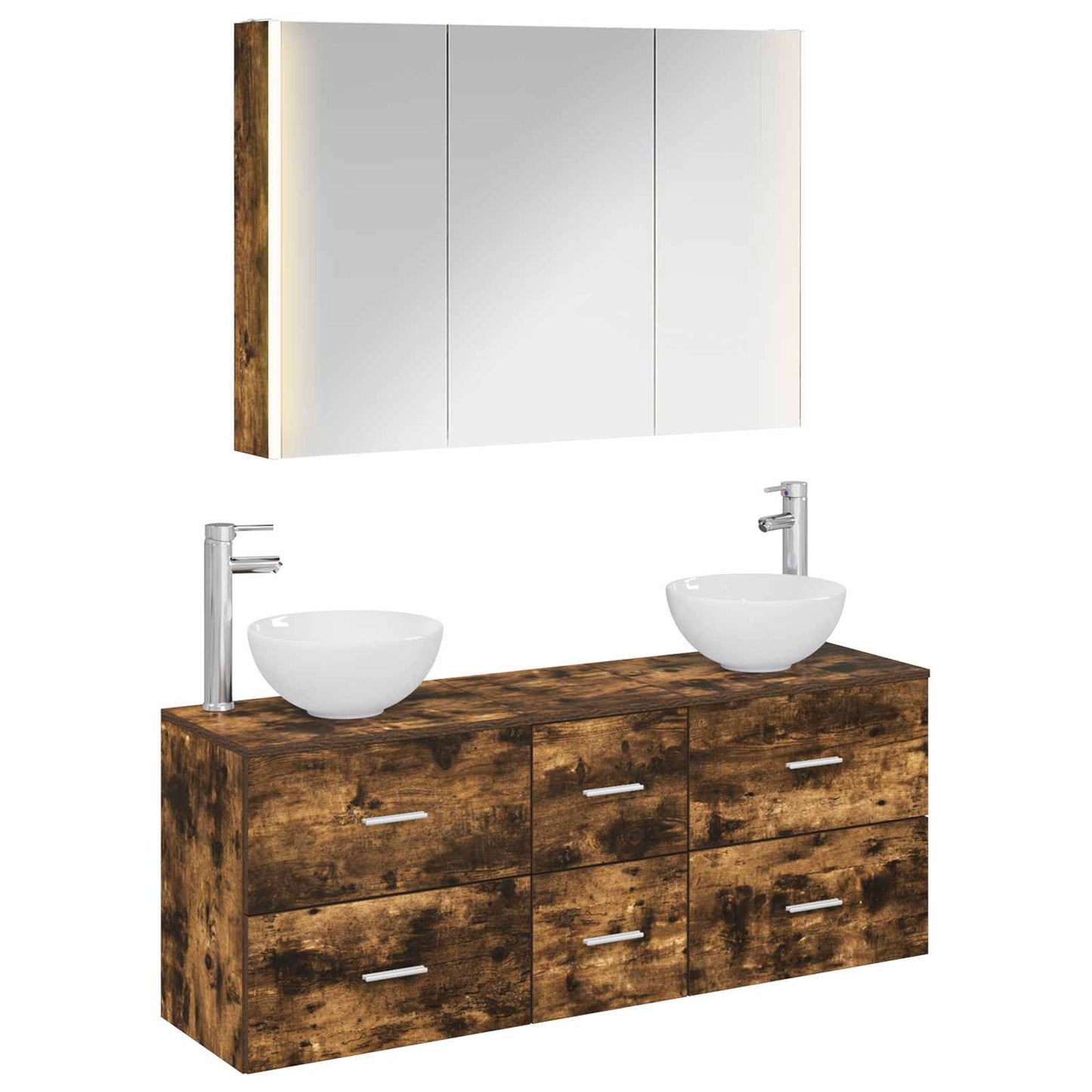Bathroom Furniture Set 4 pcs Smoked Oak