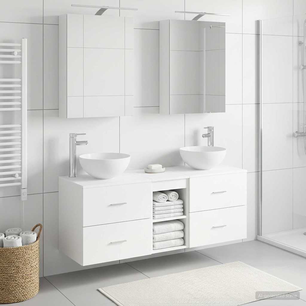 Bathroom Furniture Set 5 pcs White Engineered Wood and Glass