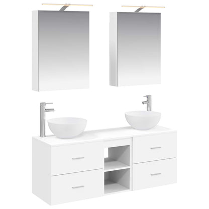 Bathroom Furniture Set 5 pcs White Engineered Wood and Glass