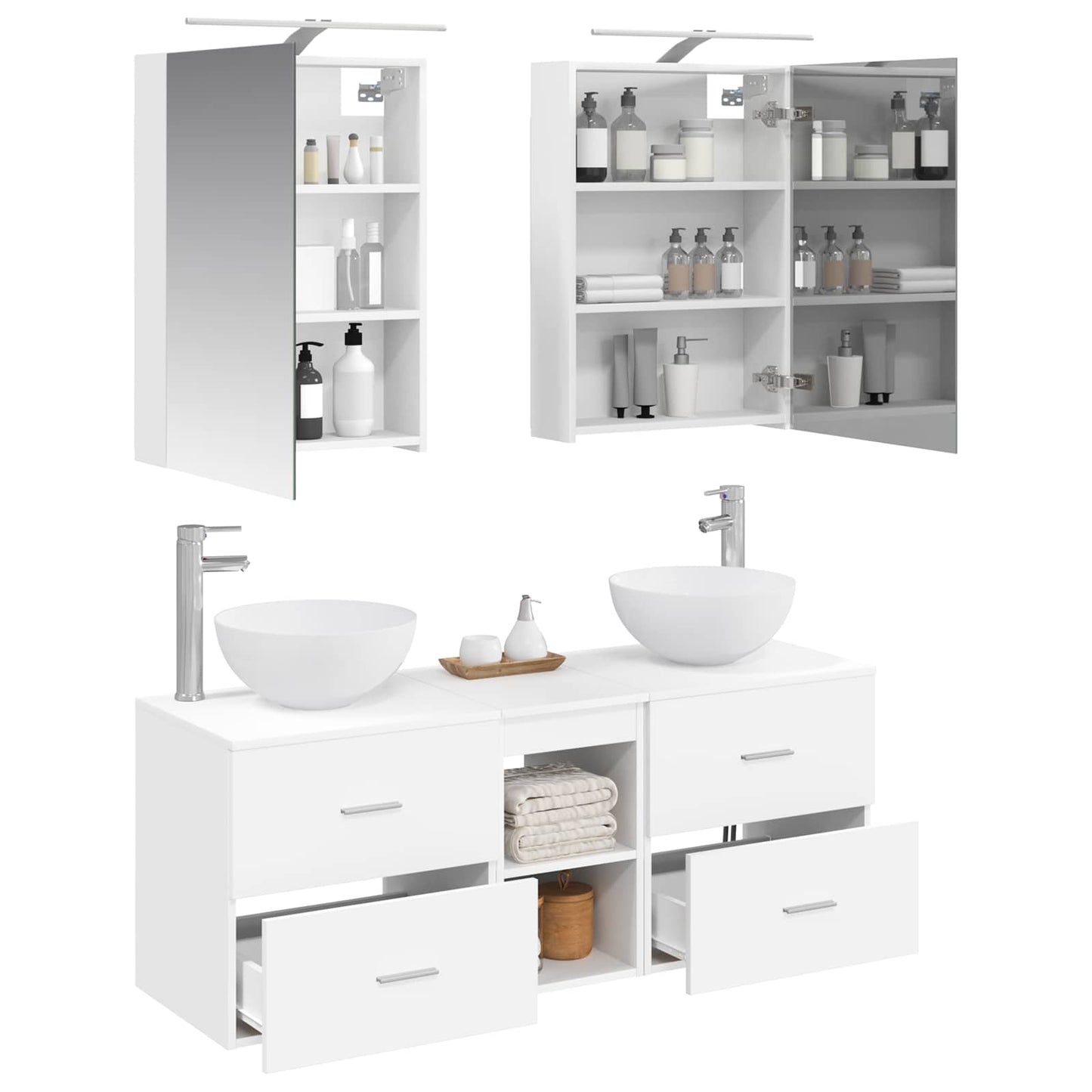 Bathroom Furniture Set 5 pcs White Engineered Wood and Glass